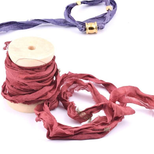Kaufen Sie Perlen in der Schweiz Seidenband Indisch Rot Geknittert Ausgefranst Recycelter Sari 30mm (1m)