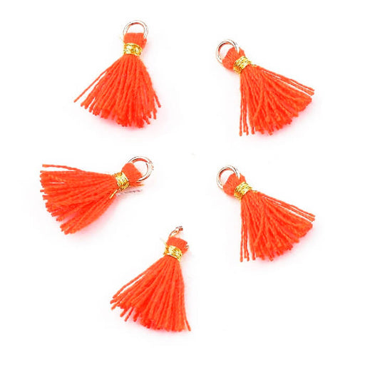 5 Mini pompon fil doré Orange 15mm (5)