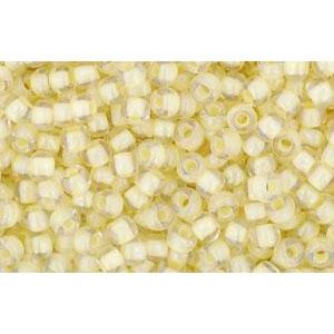cc182 - perles de rocaille Toho 11/0 rainbow crystal/opaque yellow lined (10g)