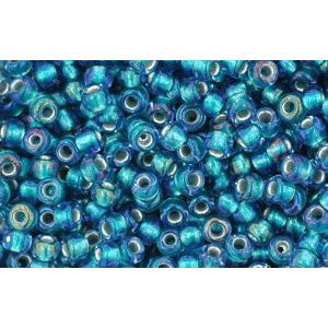 Achat cc274 - perles de rocaille Toho 11/0 rainbow crystal/green teal lined (10g)