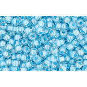 cc351 - perles de rocaille Toho 11/0 crystal/opaque blue lined (10g)