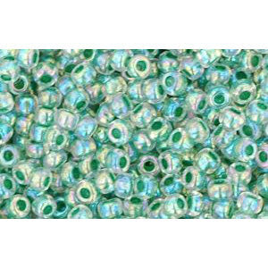 cc699 - perles de rocaille Toho 11/0 rainbow crystal/ shamrock lined (10g)