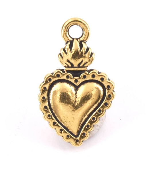 Breloque Charm Sacré Coeur Métal doré or fin Vieilli 18x13mm (1)