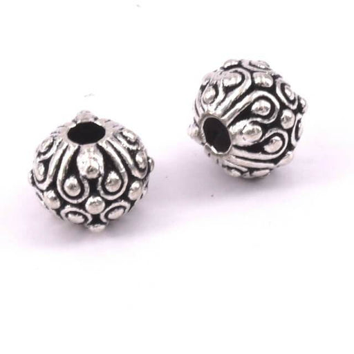 Achat Perles Rondes Ethnique Baroque Métal Argenté 10mm, Trou: 2,5mm (2)