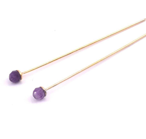 Nietstifte vergoldet 4,4cm mit Facettierte Perle 3.5mm Amethyst (2)