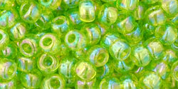 cc164 - perles de rocaille toho 6/0 transparent rainbow lime green (10g)