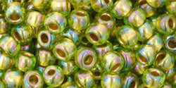cc996 - perles de rocaille Toho 6/0 gold lined rainbow peridot (10g)