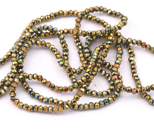 Kaufen Sie Perlen in der Schweiz Rundes Glas facettiert 2mm goldbronze, Loch: 0.6mm - 36cm (1 Strang)