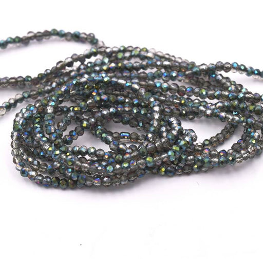 Achat Perles Rondelle Verre à Facettes Gris Argent AB 2mm - Trou: 0.5mm (1fil-36cm)