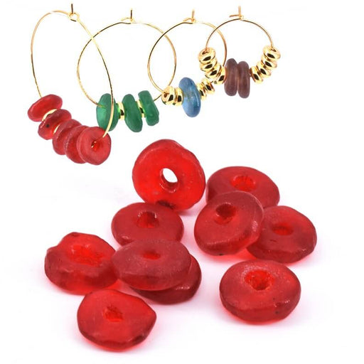 Achat Perles Rondelle Donut Ethnique en Pate de Verre Rouge Mat 10-12mm (10)