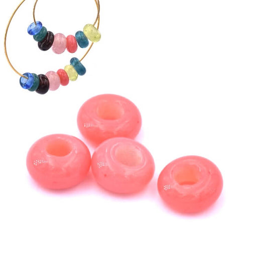 Perle rondelle donut ethnique en pate de verre rose laiteux 6-7mm (4)