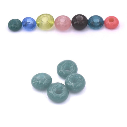 Perle rondelle donut ethnique en pate de verre vert laiteux 6-7mm (4)