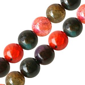 Perle agate de feu ronde multicolore 10mm sur fil (1)