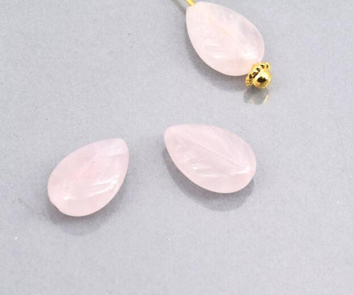 Perles sculptées feuille quartz rose 12x8mm, trou 0,8mm (4)