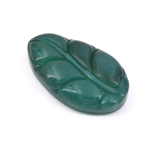 Feuille sculptée Monstera en jade verte teintée 28x17mm, Grigri ou à sertir (1)
