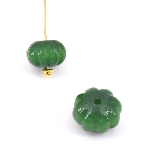 Achat Perle sculptée citrouille en jade teinté verte 12x8mm (1)