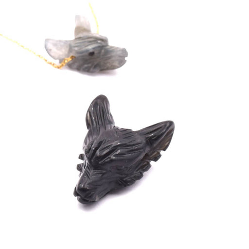 Pendentif Tête de Loup Sculptée en Obsidienne 24x17mm, Trou: 1,5mm (1)
