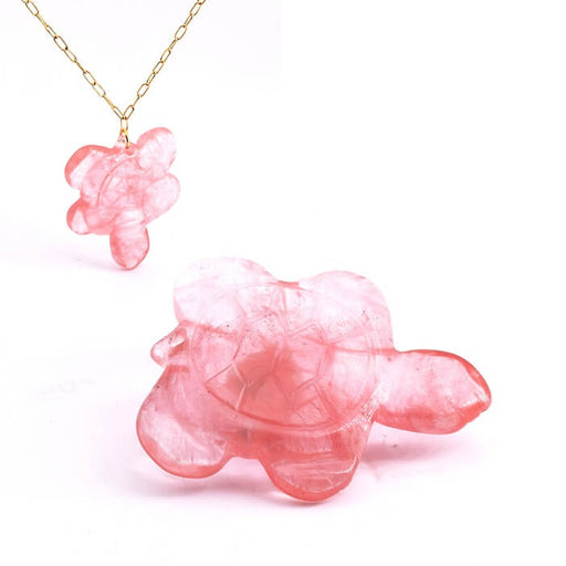 Kaufen Sie Perlen in der Schweiz Geschnitzter Anhänger Erdbeerquarzschildkröte 45x36mm - Loch: 2mm (1)