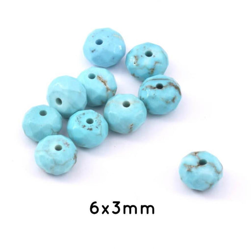 Achat Perles Howlite Turquoise Rondelles à Facettes 6x3mm - Trou: 1mm (10)