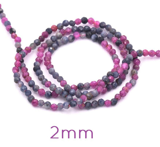 Perles Rondes à Facettes Mix Saphir et Rubis 2mm, Trou: 0,5mm - Fil 38cm (1)