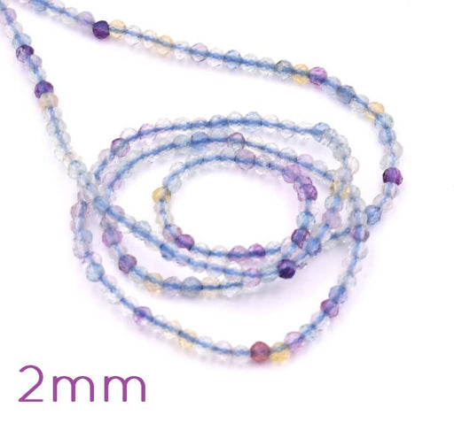 Perles Rondes à Facettes en Fluorite 2mm, Trou: 0,5mm - Fil 39cm (1)