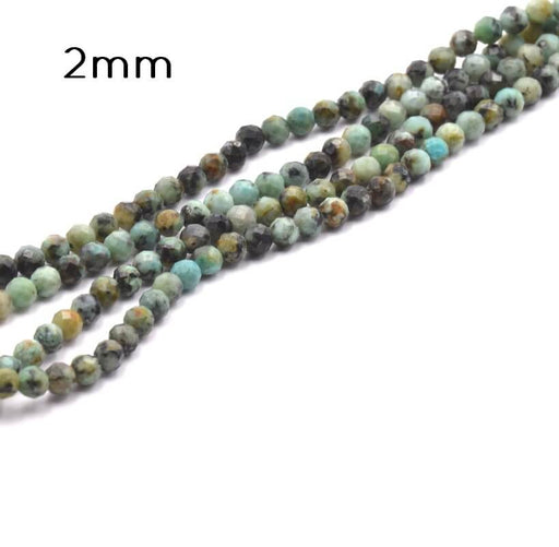 Achat Perles Rondes à Facettes Turquoise Africaine 2mm, Trou: 0,5mm - Fil 38cm (1)