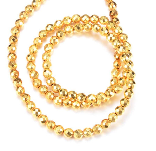 Perles Ronde à Facettes Hématite Plaqué doré 2 mm - Fil 40cm (1)