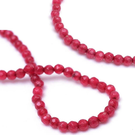 Kaufen Sie Perlen in der Schweiz Runde Facettenperlen Jade Himbeerrot gefärbt - 3mm - Loch: 0.8mm (1)