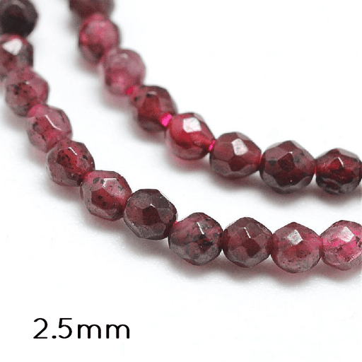 Grenat Naturel à Facettes Perles Ronde 2.5mm Trou:0,5 - par fil (1 fil)