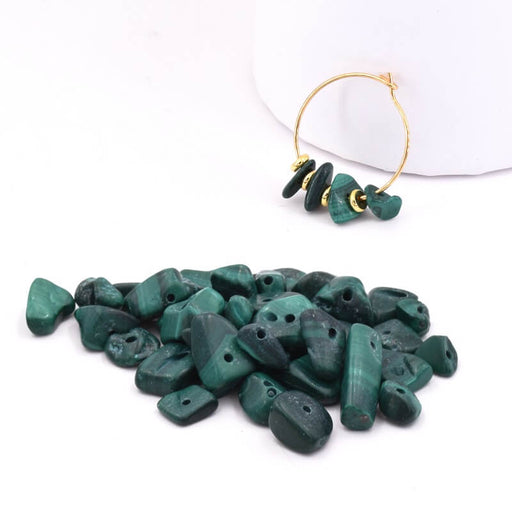 Perles Chips Malachite Naturelle 3-5x7-13mm - Trou: 0.4mm (10g)