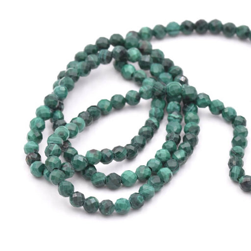 Kaufen Sie Perlen in der Schweiz Runde Perlen facettierter natürlicher Malachit 3 mm - Trou: 0,6 mm (1 Strang - 38 cm)