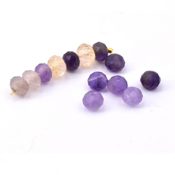 Perles Rondelles à Facettes Améthyste Mat 6x4mm - Trou: 0.8mm (10)