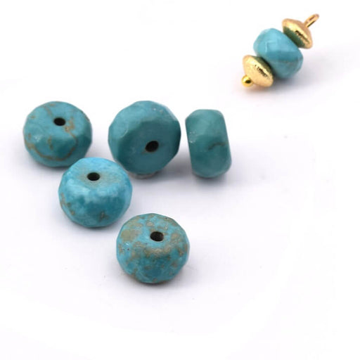 Achat Perles Rondelles à Facettes Howlite Turquoise 5x8mm - Trou: 1mm (5)