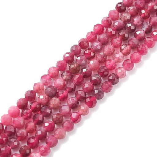 Perle ronde à facettes tourmaline rose 3.5mm (1 Fil-38cm)