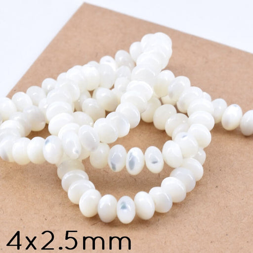Kaufen Sie Perlen in der Schweiz Donut Rondelle weiße Muschelperle 4x2.5mm - Loch: 0.5mm (1 Strang - 38cm)