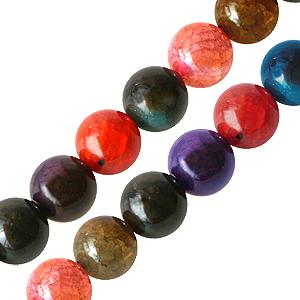 Perle agate de feu ronde multicolore 8mm sur fil (1)