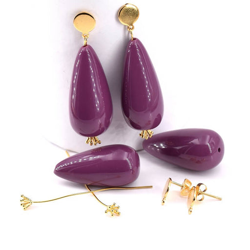 Achat Kit pour Réaliser 2 Boucles d&#39;Oreilles Goutte Couleur Violette 50mm (1)