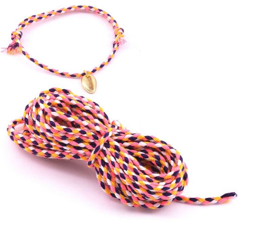 Cordon Coton Tressé ROSE Flash neon fluo - 2mm (3m)