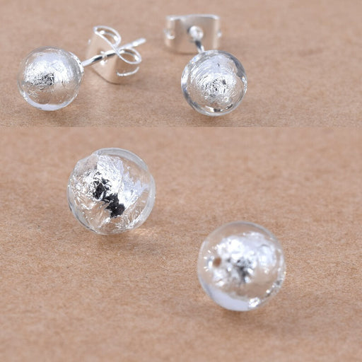 Perles de Murano Rondes Cristal et Argent Semi-percées 6mm (2)