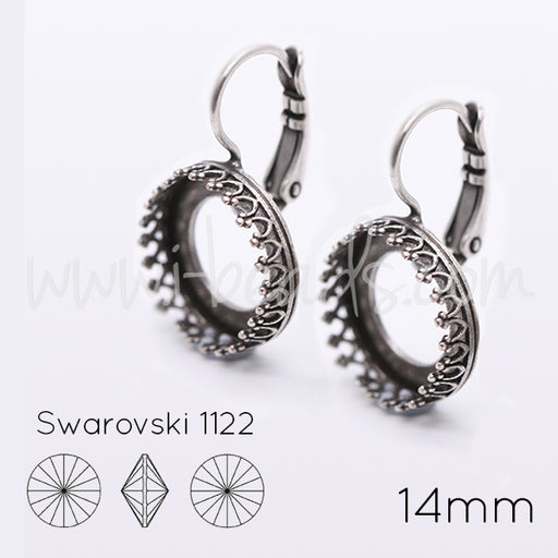 Serti boucle d'oreilles Vintage pour Swarovski 1122 14mm argenté vieilli (2)