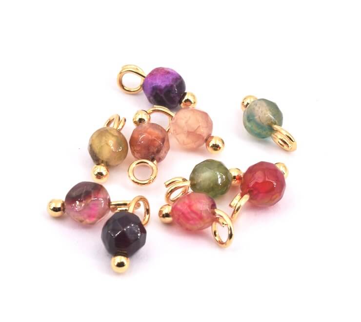 Breloques perles Pierre Gemmes Jade mélange de couleurs 4mm + clou métal doré qualité (10)