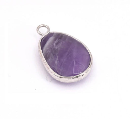 Améthyste Pendentif à facettes carré arrondi, serti laiton plaqué rhodium 18x14mm (1)