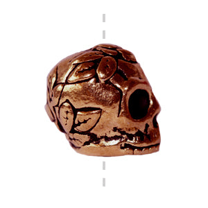 Perle tête de mort métal plaqué cuivre vieilli 10mm (1)