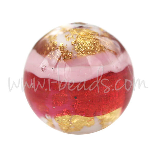 Achat Perle de Murano ronde rose et or 12mm (1)