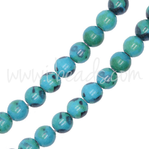 Perles rondes Azurite Chrysocolle 6mm sur fil (1)