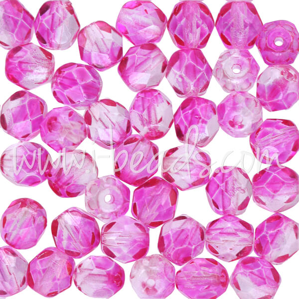 Perles facettes de boh�me coated hot pink 6mm (50)