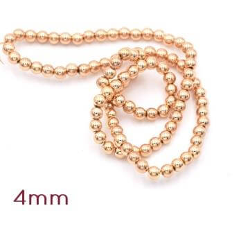 Perles d'hématite reconstituée doré or fin clair 4 mm - 1 rang - 92 perles (vendue par 1 rang)