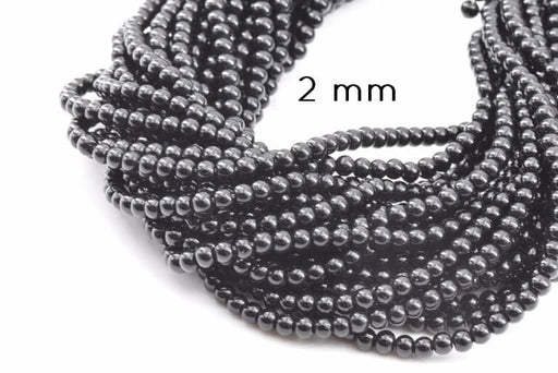 Perles rondes Hématite reconstituée magnétique  2mm sur fil 40 cm  100 perles (1 fil)