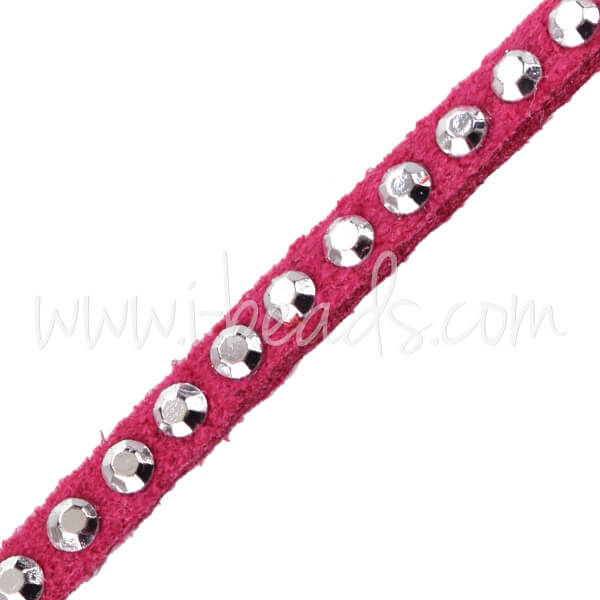 Cordon suédine strassé fuchsia 3mm (1m)