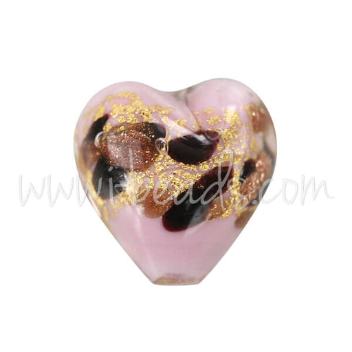 Perle de Murano coeur léopard rose 10mm (1)